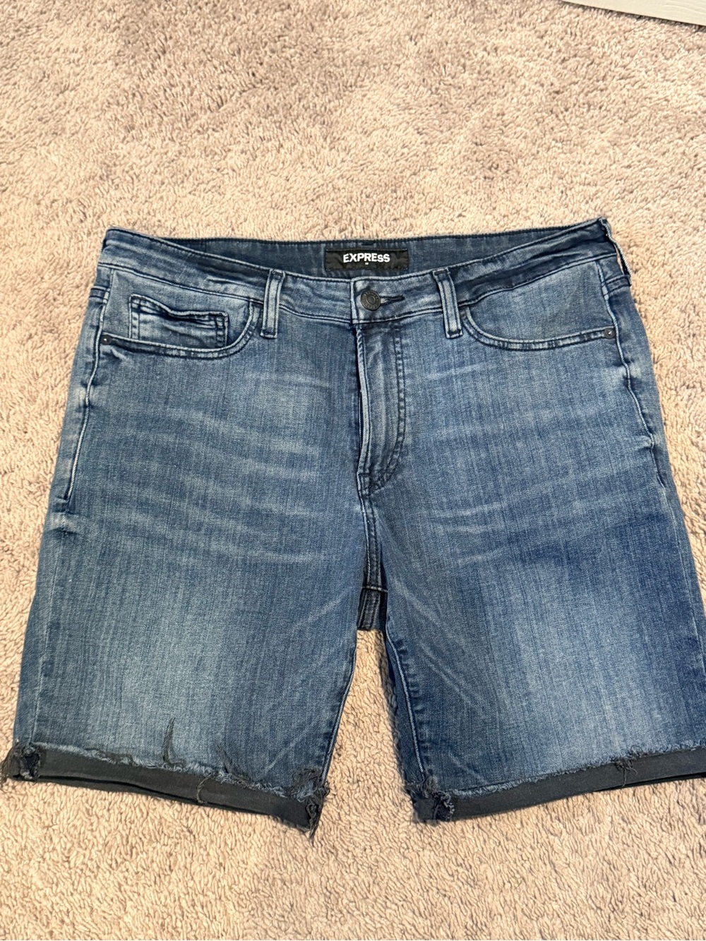 Express Men's Dark Blue Denim Cutoff Shorts